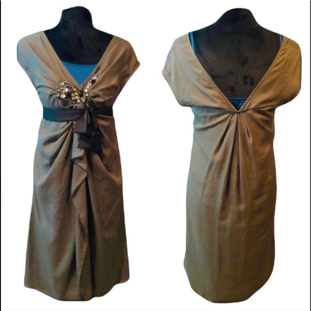 BNX Layered Dress Blue Slip Embellished Tie Waist & satin belt retail NWT $172 - Picture 11 of 12